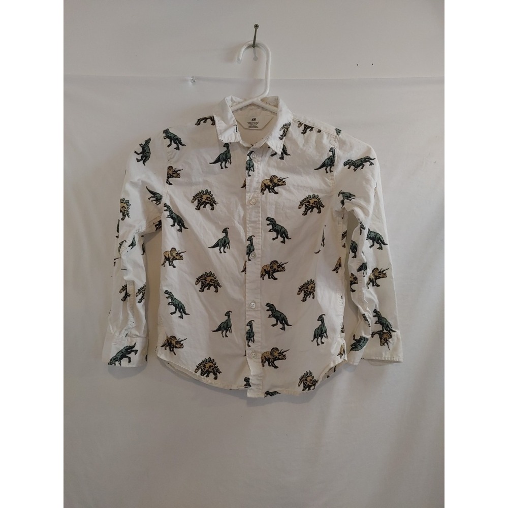 H & M Boys Button Up Dinosaur Long Sleeve‎ Shirt. Size 6x